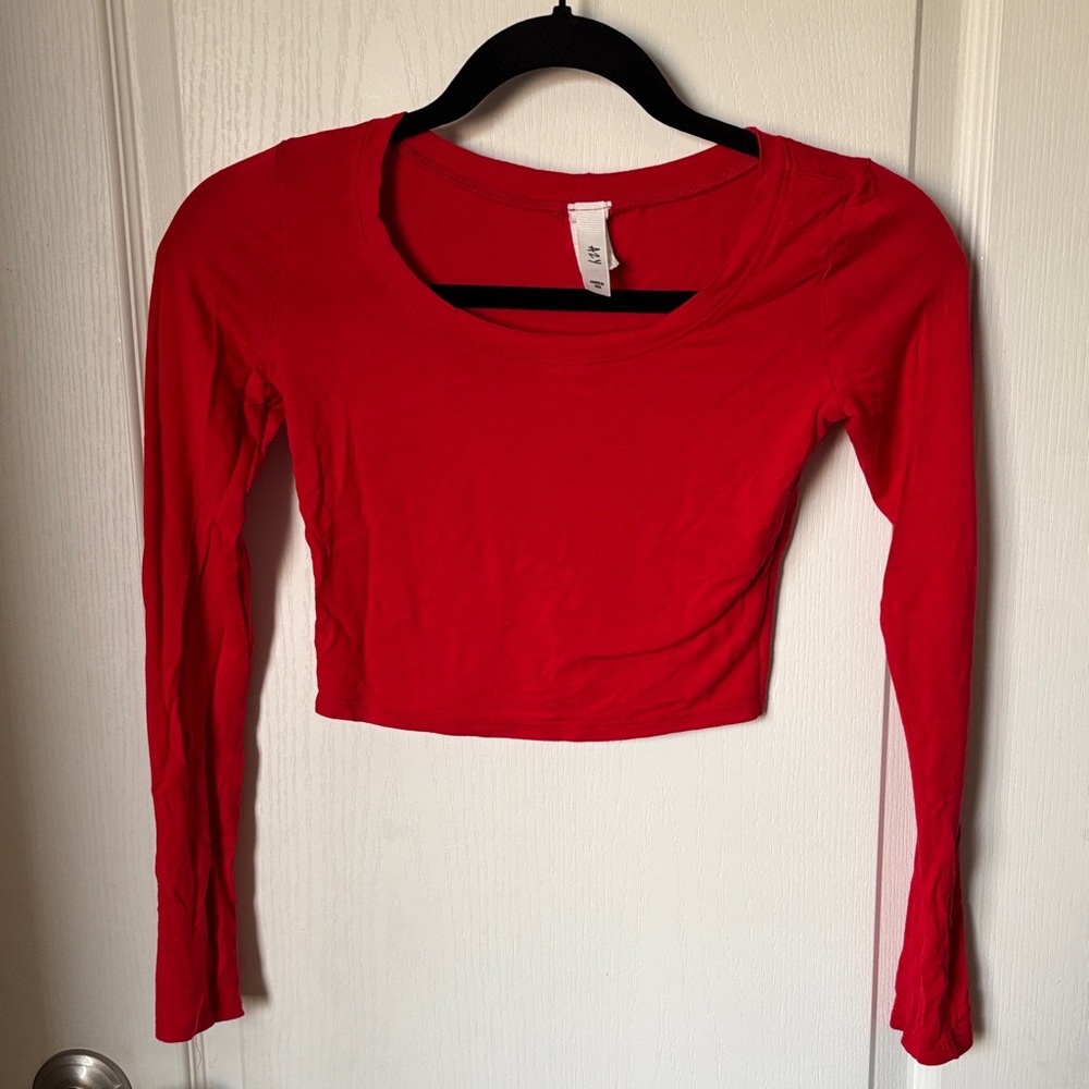 Azy Chic Red Long Sleeve Crop Top